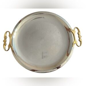 KROMEX  Classic MCM Elegant Round Serving Tray Chrome Plated with Brass Handles